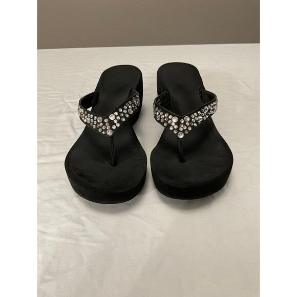 Women's Size 8 Yellow Box Bling Heeled Flip Flops - Picture 2 of 9